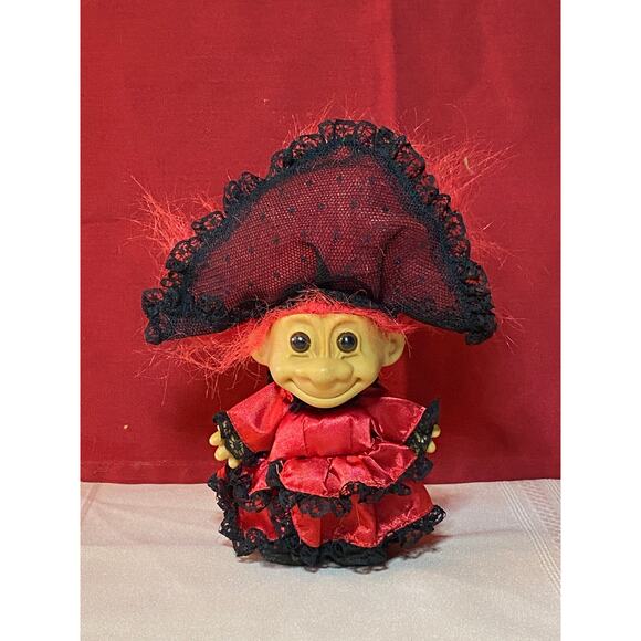 Vintage RUSS Around the World Troll Doll Girl 5" Red Black Lace Dress Veil SPAIN - Picture 7 of 16